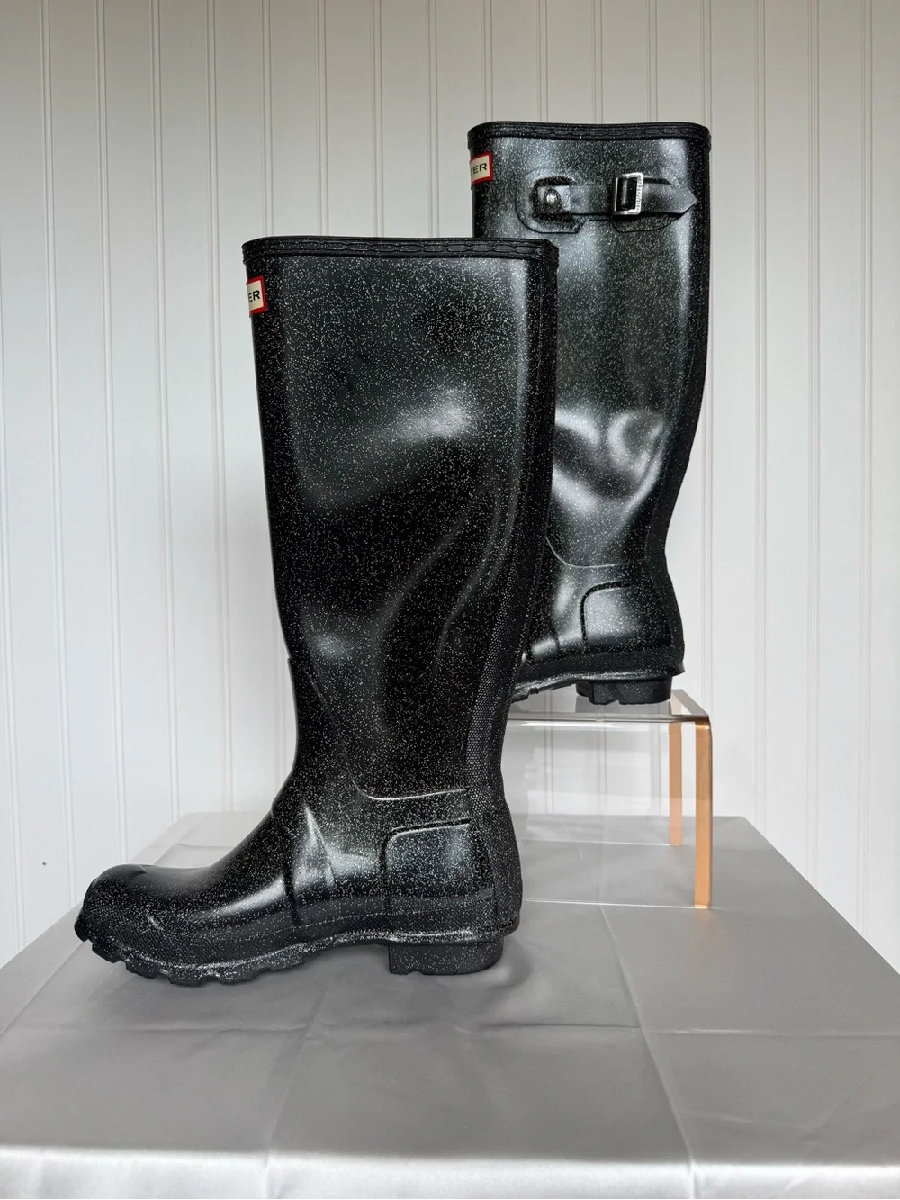 Hunter Original Starcloud Tall Glitter Rain Boots Black Women’s Size 6